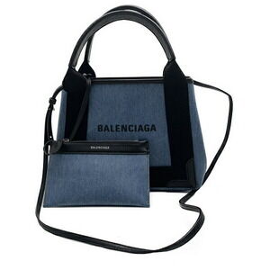 Balenciaga Bag Handbag Navy Blue Cabas Canvas Leather Black